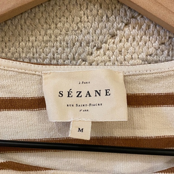 Sezane Colette Marinière Top Écru/Camel - Picture 3 of 6